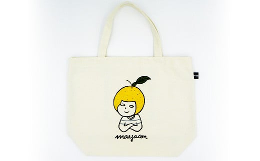 帆布 トートバッグ A yuzu mayacon サイズ(cm)：W40×H30×マチ12.5【徳島県 那賀町 手作り 鞄 カバン バッグ トートバッグ 生成り 国産 日本製 帆布 キャンバス生地 内ポケット マチ ファッション レディース メンズ 男女兼用 通勤 通学 買い物】MY-1 デザイン：A