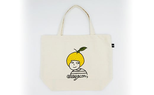 帆布 トートバッグ B yuzu mayacon サイズ(cm)：W40×H30×マチ12.5【徳島県 那賀町 手作り 鞄 カバン バッグ トートバッグ 生成り 国産 日本製 帆布 キャンバス生地 内ポケット マチ ファッション レディース メンズ 男女兼用 通勤 通学 買い物】MY-2 デザイン：B