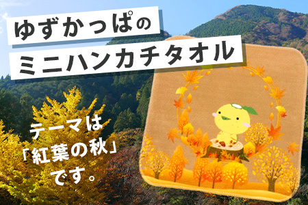 ゆずがっぱ ミニハンカチタオル（秋）1枚【徳島県 那賀町 ゆずがっぱ かっぱ カッパ 河童 グッズ かわいい 可愛い ミニハンカチ ミニ ハンカチ ハンカチタオル タオル ハンドタオル タオルハンカチ ギフト プレゼント ご当地キャラ】OM-113