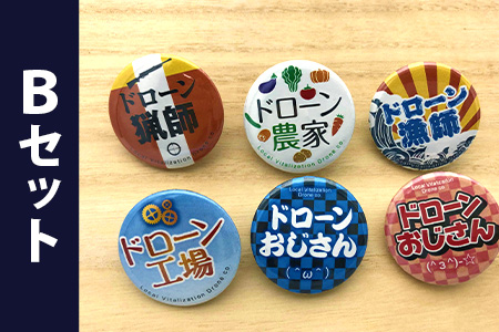 ドローン缶バッジ6個　Bセット　ドローンマップ付き　DR-4 Bセット