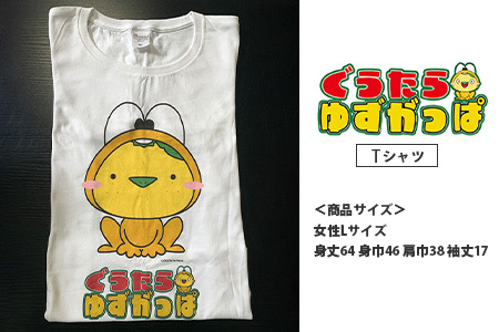 ぐうたらゆずがっぱ Tシャツ 1枚【徳島県 那賀町 ゆずがっぱ かっぱ カッパ 河童 グッズ かわいい シンプル Tシャツ ふく 服 半袖 Lサイズ L 親子 ペア ご当地キャラ】OM-110