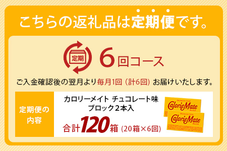 【6回定期便】≪チョコレート味≫ カロリーメイトブロック 2本入り 計20箱 ×6回 合計120箱【徳島 那賀 大塚製薬 カロリーメイト チョコ ビタミン ミネラル たんぱく質 脂質 糖質 5大栄養素 バランス栄養食 栄養補給 仕事 勉強 スポーツ 防災 災害 地震 非常食 常備食 備蓄 受験 受験応援 新生活】MS-5-6-choco