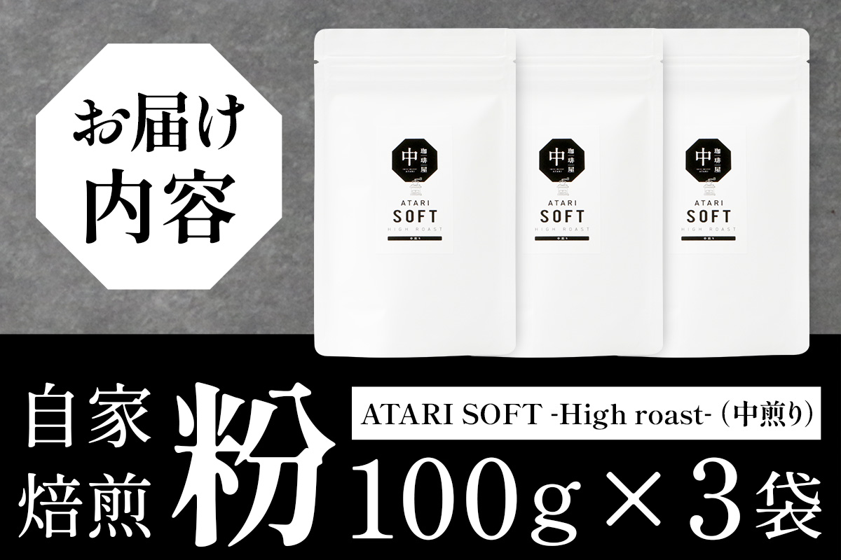 【粉タイプ】珈琲屋 中-ATARI- SOFT (中煎り) -High roast- 100g×3袋【徳島県 那賀町 自家焙煎 コーヒー 珈琲 ブレンド コーヒー粉 珈琲粉 粉 スペシャリティコーヒー レギュラーコーヒー 中煎り ハイロースト 詰め合わせ ギフト プレゼント お取り寄せ】CO-10 粉タイプ