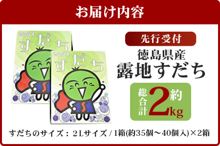【先行受付】澄んだ空気と清らかな水で育った 露地すだち 約2kg (2Lサイズ/1kg×2箱)「2025年8月下旬より順次発送」【徳島県 那賀町 国産 特選 すだち スダチ 酢橘 柑橘 果物 青果 特産品 果汁 薬味 酸味 お酒 料理 万能 調味料 産地直送】KF-2