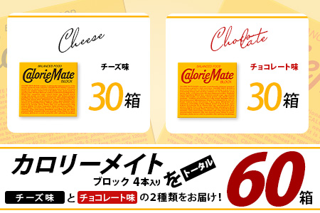 【大塚製薬】カロリーメイトブロック4本入り チーズ味30箱＋チョコレート味30箱［徳島 那賀 カロリーメイト チーズ チョコ ビタミン ミネラル たんぱく質 脂質 糖質 5大栄養素 バランス栄養食 栄養補給 仕事 勉強 スポーツ 防災 災害 地震 非常食 常備食 備蓄 受験 受験応援 新生活 大塚製薬］【MS-4-1】 チーズ味30箱＋チョコレート味30箱