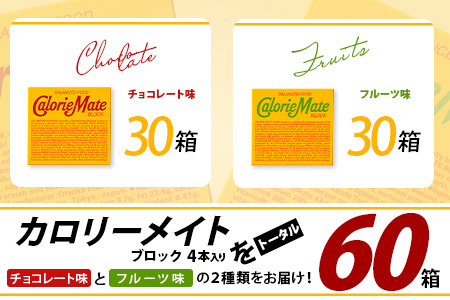 【大塚製薬】カロリーメイトブロック4本入り チョコレート味30箱＋フルーツ味30箱［徳島 那賀 カロリーメイト チョコ フルーツ ビタミン ミネラル たんぱく質 脂質 糖質 5大栄養素 バランス栄養食 栄養補給 仕事 勉強 スポーツ 防災 災害 地震 非常食 常備食 備蓄 受験 受験応援 新生活 大塚製薬］【MS-4-5】 チョコレート味30箱＋フルーツ味30箱
