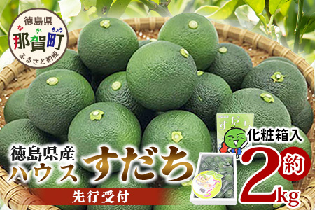 【先行受付】澄んだ空気と清らかな水で育った ハウスすだち 約2kg (2Lサイズ/1kg×2箱)「2025年6月より順次発送」【徳島県 那賀町 国産 すだち スダチ 酢橘 柑橘 果物 青果 特産品 果汁 薬味 酸味 お酒 料理 万能 調味料 産地直送】KF-1