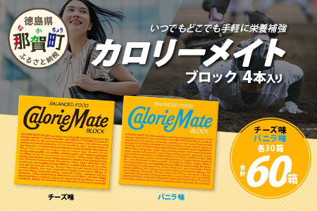 【大塚製薬】カロリーメイトブロック4本入り チーズ味30箱＋バニラ味30箱［徳島 那賀 カロリーメイト チーズ バニラ ビタミン ミネラル たんぱく質 脂質 糖質 5大栄養素 バランス栄養食 栄養補給 仕事 勉強 スポーツ 防災 災害 地震 非常食 常備食 備蓄 受験 受験応援 新生活 大塚製薬］【MS-4-3】 チーズ味30箱＋バニラ味30箱