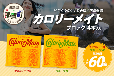 【大塚製薬】カロリーメイトブロック4本入り チョコレート味30箱＋フルーツ味30箱［徳島 那賀 カロリーメイト チョコ フルーツ ビタミン ミネラル たんぱく質 脂質 糖質 5大栄養素 バランス栄養食 栄養補給 仕事 勉強 スポーツ 防災 災害 地震 非常食 常備食 備蓄 受験 受験応援 新生活 大塚製薬］【MS-4-5】 チョコレート味30箱＋フルーツ味30箱