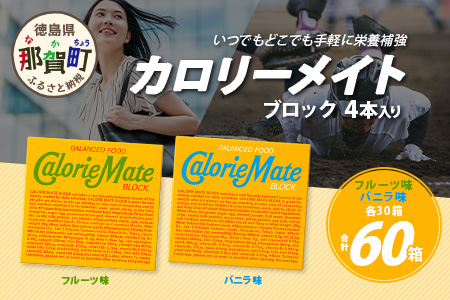 【大塚製薬】カロリーメイトブロック4本入り フルーツ味30箱＋バニラ味30箱［徳島 那賀 カロリーメイト フルーツ バニラ ビタミン ミネラル たんぱく質 脂質 糖質 5大栄養素 バランス栄養食 栄養補給 仕事 勉強 スポーツ 防災 災害 地震 非常食 常備食 備蓄 受験 受験応援 新生活 大塚製薬］【MS-4-8】 フルーツ味30箱＋バニラ味30箱