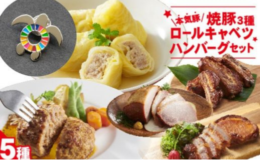 【SDGｓカメバッチ】と【本気豚焼豚３種・ロールキャベツ・ハンバーグセット】
