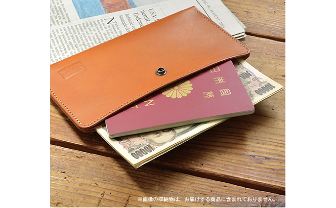 ぬめ革のパスポート・紙幣用ケース／ストッパー付き