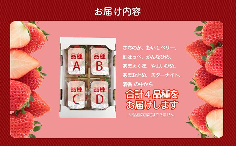個性派いちご4品種食べ比べセット　250g×4パック　『とくしま安2（安全・安心）GAP農産物』優秀認定取得