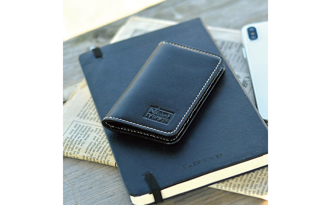 ビンテージオイルレザーの薄型名刺ケース　ビンテージブラック