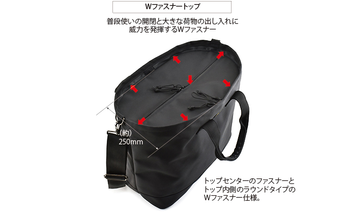 Wファスナーのボストントート