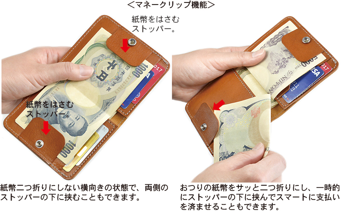 キャッシュレス時代の胸ポケットに入る多機能薄型コンパクトウォレット（マネークリップ付き） ビンテージブラウン