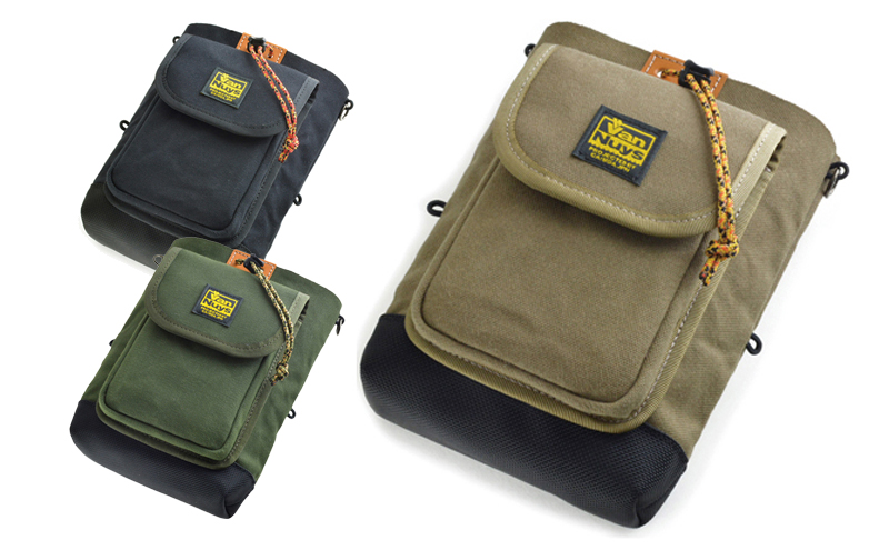 VanNuys セミフラップフロントポケット付き ウエストオープンツールバッグ  多機能 収納多数 メンズウエストバッグ  メンズヒップバッグ 帆布 バンナイズ グリーン