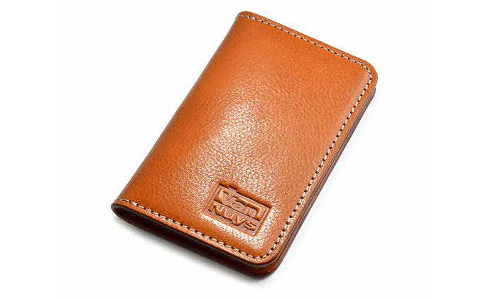 ビンテージオイルレザーの薄型名刺ケース　ビンテージキャメル