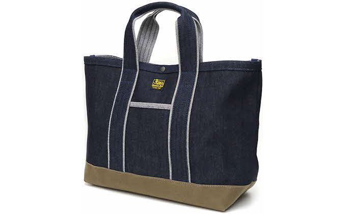 カジュアルデニムトート／サイズE　デニム×カーキグレー