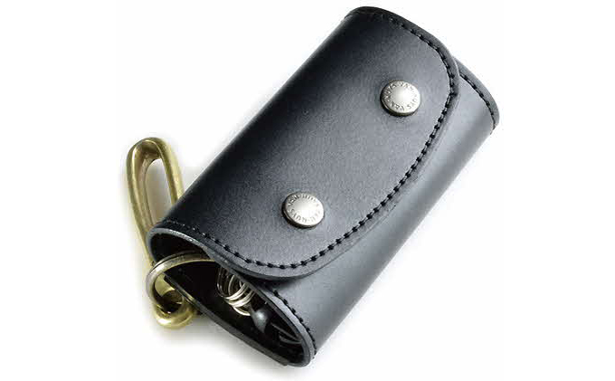 ポケット付きぬめ革キーケース　ブラック