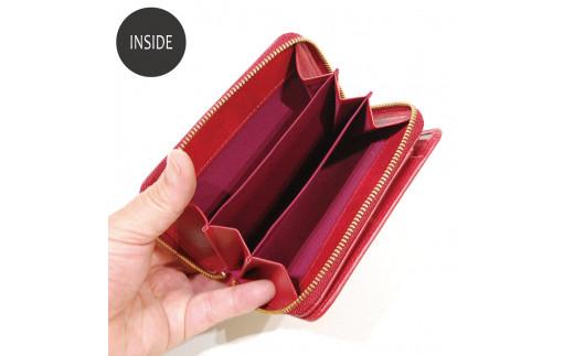 ムラ染めオリーブレザーラウンドファスナー短財布  クロ