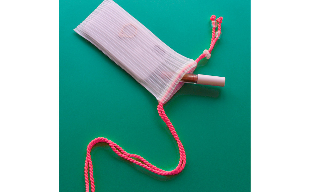 香川県産 プリーツ ポシェット・ストライプ［ ピンク １点］軽やかで上品な透け感のあるサコッシュ