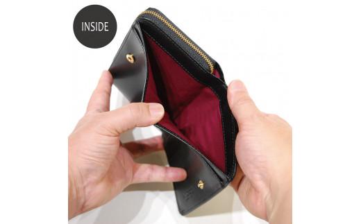 ムラ染めオリーブレザーラウンドファスナー短財布  クロ