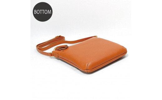 オリーブレザー 縦ショルダーバッグ　チョコ