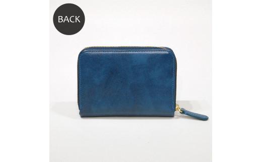 ムラ染めオリーブレザーラウンドファスナー短財布  クロ