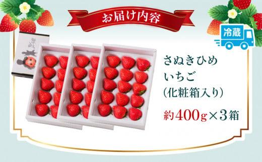 高松産季節の果物＜さぬきひめいちご化粧箱＞約400g×3箱【2026年2月上旬～2026年4月下旬配送】