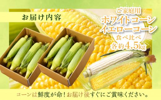 訳あり ご家庭用 瀬戸内ホワイトコーン・イエローコーン食べ比べ 各約4.5kg【2026-6月中旬～2026-7月中旬配送】
