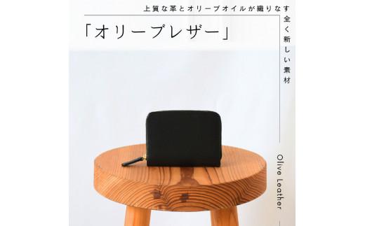 ムラ染めオリーブレザーラウンドファスナー短財布  クロ