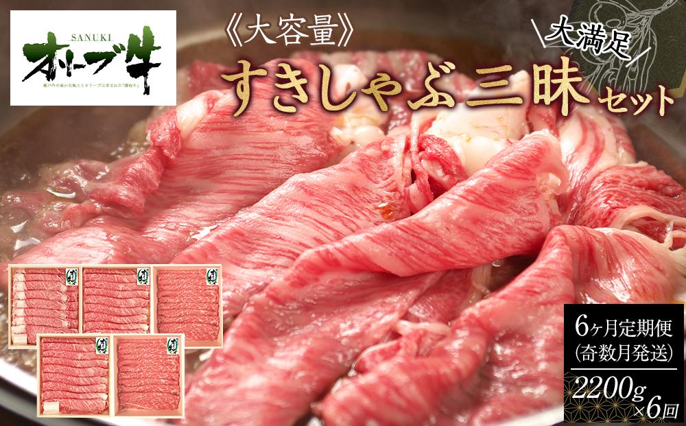 奇数月発送≪6ヶ月定期便・大容量≫オリーブ牛すきしゃぶ三昧大満足セット　2200g×6回