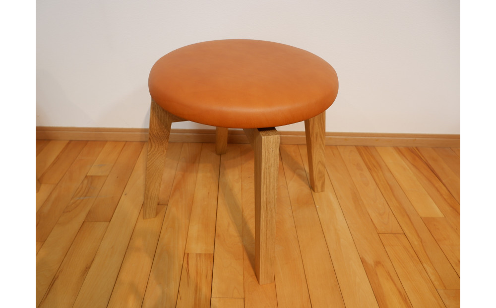 回転スツール（脚部材：ナチュラル/座面：本革キャメル）