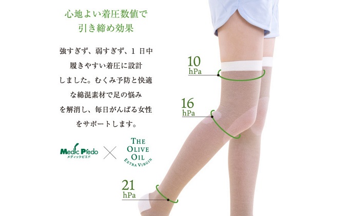 オリーブおやすみ綿混着圧オーバーニー3色セット