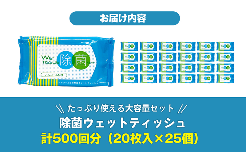 除菌ウェットティッシュ 計500回分（20枚入×25個）