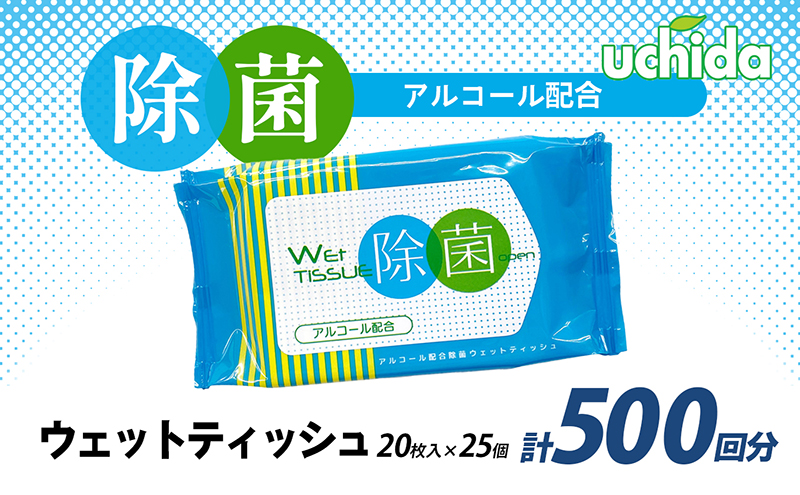 除菌ウェットティッシュ 計500回分（20枚入×25個）