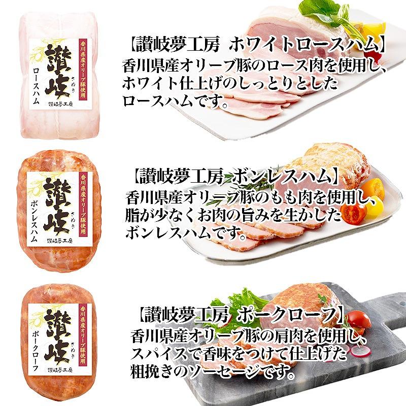 坂出市 限定 香川県産 オリーブ豚 使用 ハム 3種 （ロースハム & ボンレスハム & ポークローフ） セット 食品 ハム 豚肉 豚ロース 豚もも ミートローフ 国内製造 オリーブ 豚 香川 四国 納税 返礼品 日本ハム お取り寄せグルメ 取り寄せ グルメ 家庭用 贈答 中元 歳暮 ギフト 送料無料 ふるさと納税 BG1009