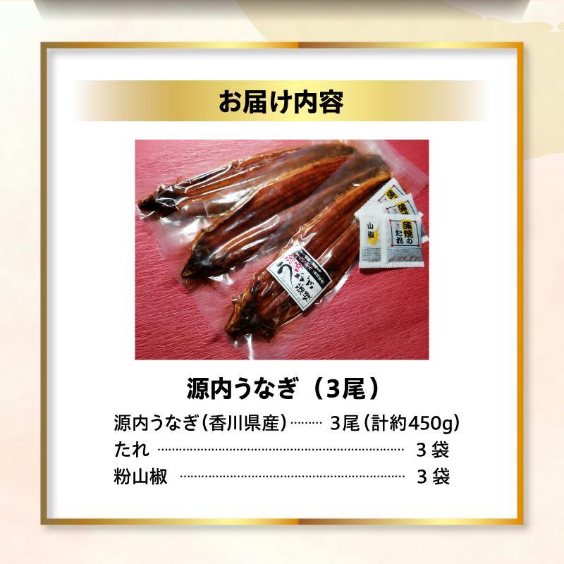 【母の日ギフト】源内 うなぎの蒲焼 3尾 ( 150g × 3尾 ) 香川県産 ｜ うなぎ 蒲焼 たれ・粉山椒付き
