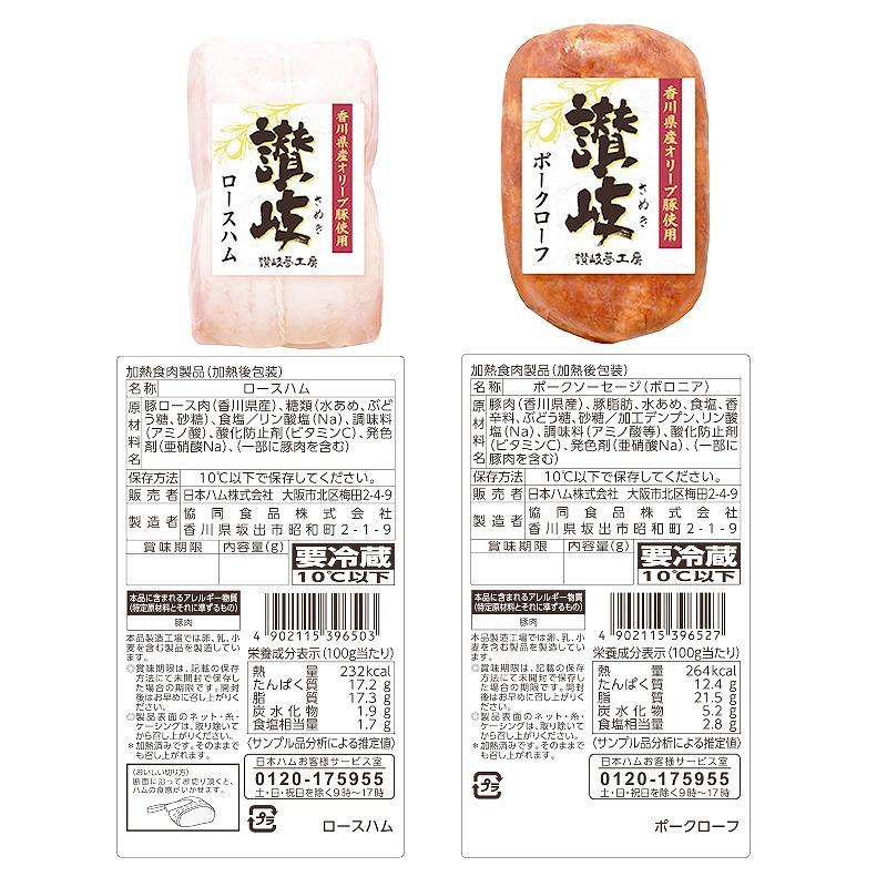 坂出市 限定 香川県産 オリーブ豚 使用 ロース ハム ＆ ポーク ローフ 2種 セット 食品 ハム 豚肉 豚ロース ミートローフ 国内製造 オリーブ 豚 香川 四国 納税 返礼品 日本ハム お取り寄せグルメ 取り寄せ グルメ 家庭用 贈答 中元 歳暮 ギフト 送料無料 ふるさと納税 BG1008
