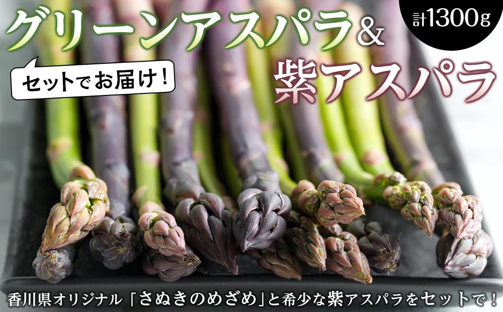 グリーンアスパラ & 紫アスパラ セット 約1.3kg ( グリーンアスパラガス約800g & 紫アスパラガス約500g ) 坂出市産｜アスパラガス