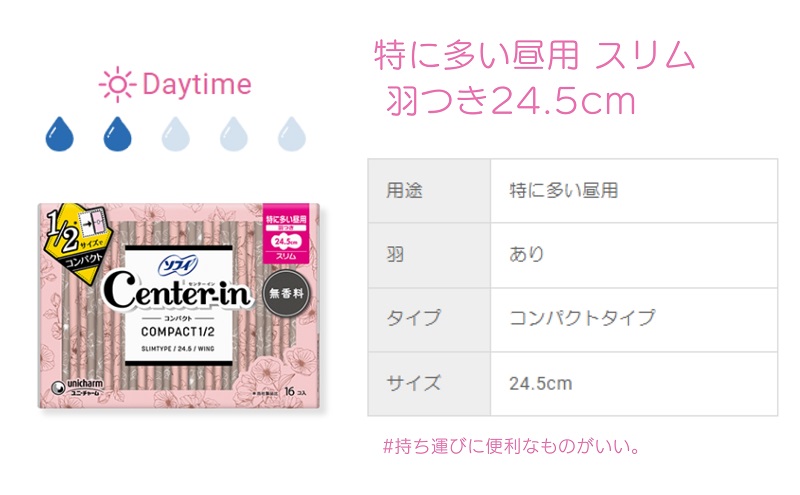 ソフィ センターインコンパクト１／２無香料特に多い昼用 16枚×9 雑貨 日用品 衛生用品 生理用品 ナプキン スリム ユニ チャーム