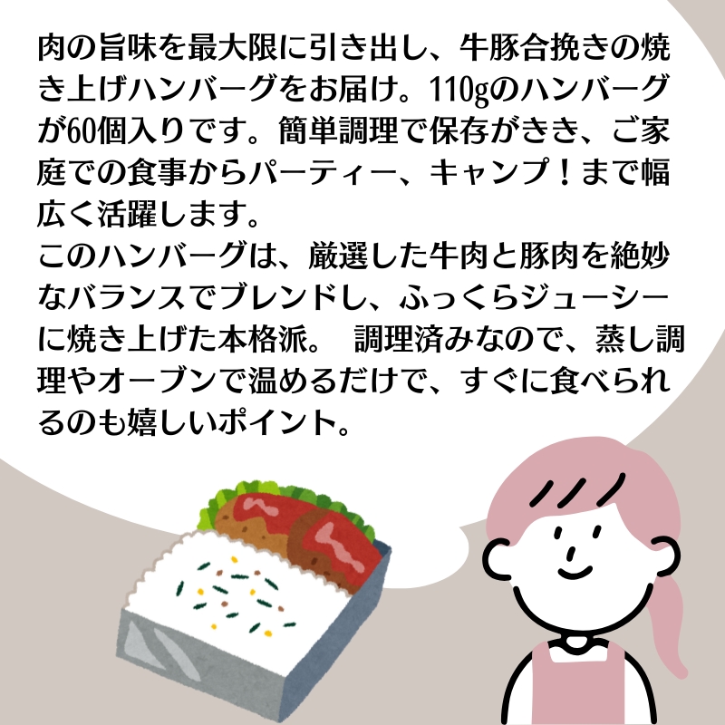 牛豚焼き上げハンバーグ　110ｇ×60個
