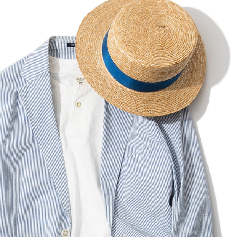 【丸高製帽所】カンカン帽 藤巻百貨店別注（ブルー） ファッション小物 帽子