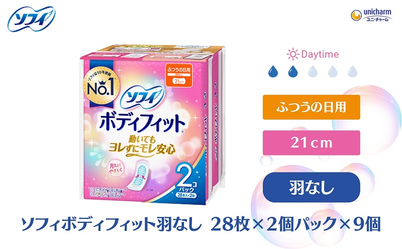 ソフィ ボディフィット 羽なし 28枚×2個パック×9 日用品 生理用品 ナプキン モレ安心 ユニチャーム
