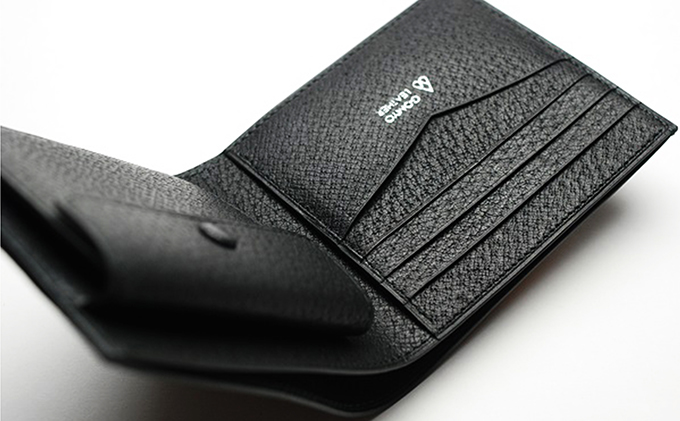 【GOMYO LERTHER】猪革 手縫い二つ折り財布（黒）