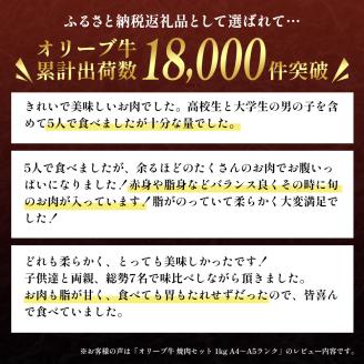 香川県産黒毛和牛 焼肉セット 1kg 香川県産 オリーブ牛 焼き肉 【お届け：発送可能時期より順次発送予定】 国産 高級 国産牛 赤身 焼肉用 贅沢 バーベキュー肉 冷凍 牛肉