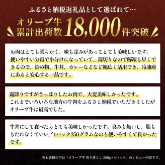 香川県産黒毛和牛オリーブ牛　1kg「切り落とし 250g×4p」 お肉 牛肉