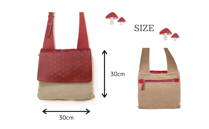 どくきのこバッグ レザー×帆布 ショルダーバッグ 日本製　オーク/カカオ