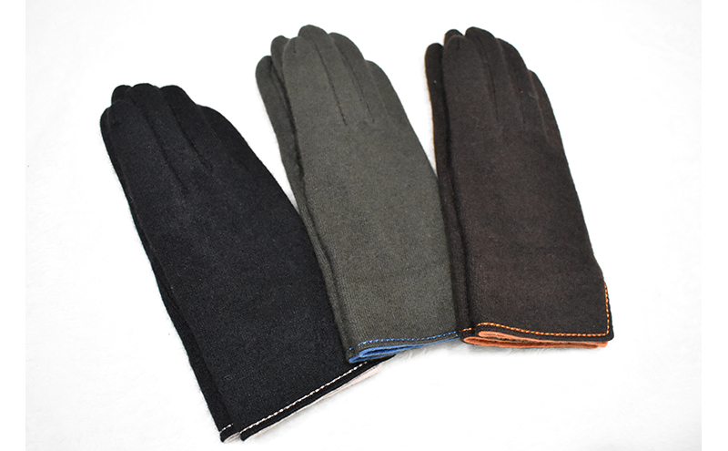 カシミヤ100％　レディース　バイカラーファッショングローブ　モスグリーン